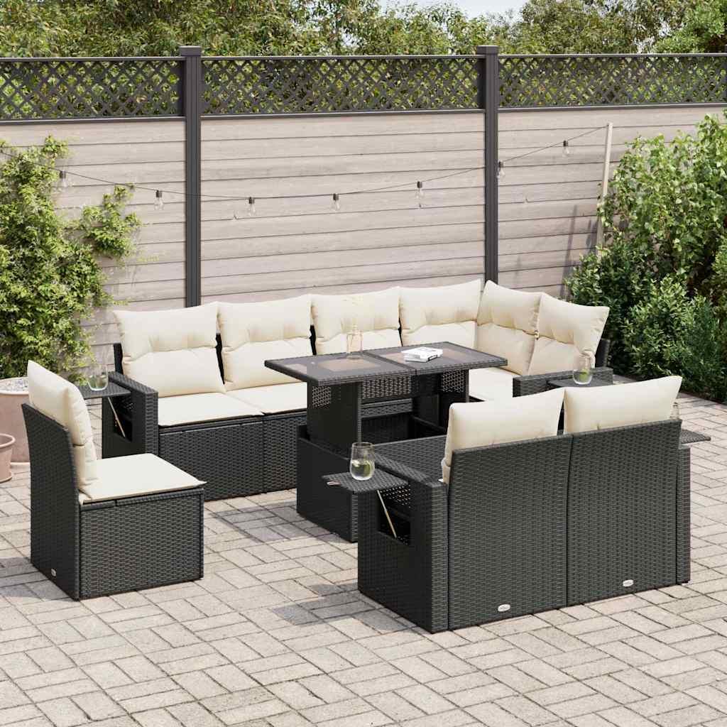 Sofasæt Til Haven 9 Dele Med Hynder Polyrattan - Sort og cremefarvet / med opbevaring