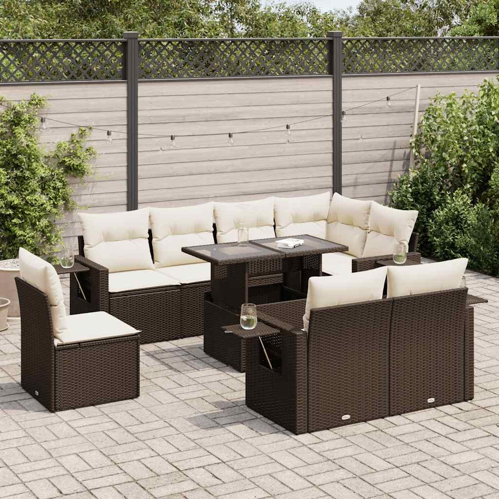 Sofasæt Til Haven 9 Dele Med Hynder Polyrattan - Brun og cremefarvet / med opbevaring