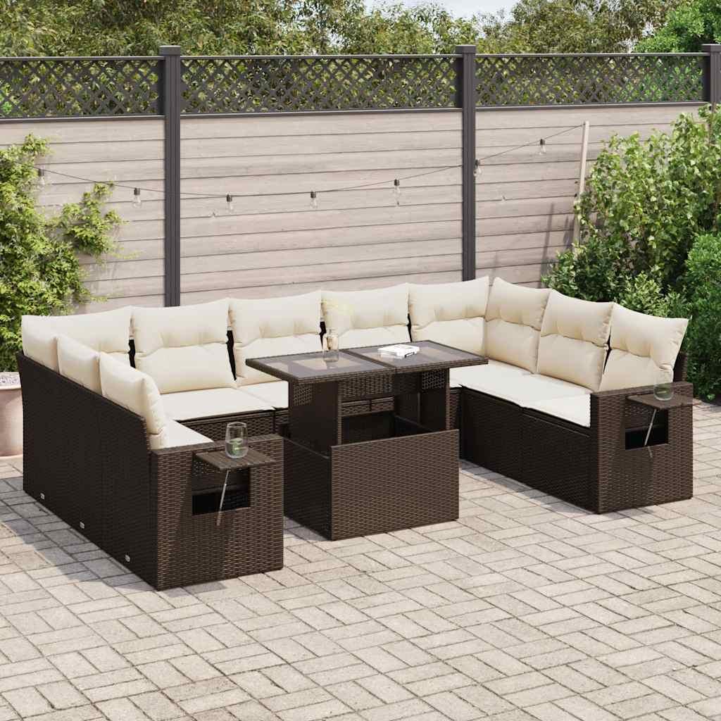 Sofasæt Til Haven 10 Dele Med Hynder Polyrattan - Brun og cremefarvet / med opbevaring