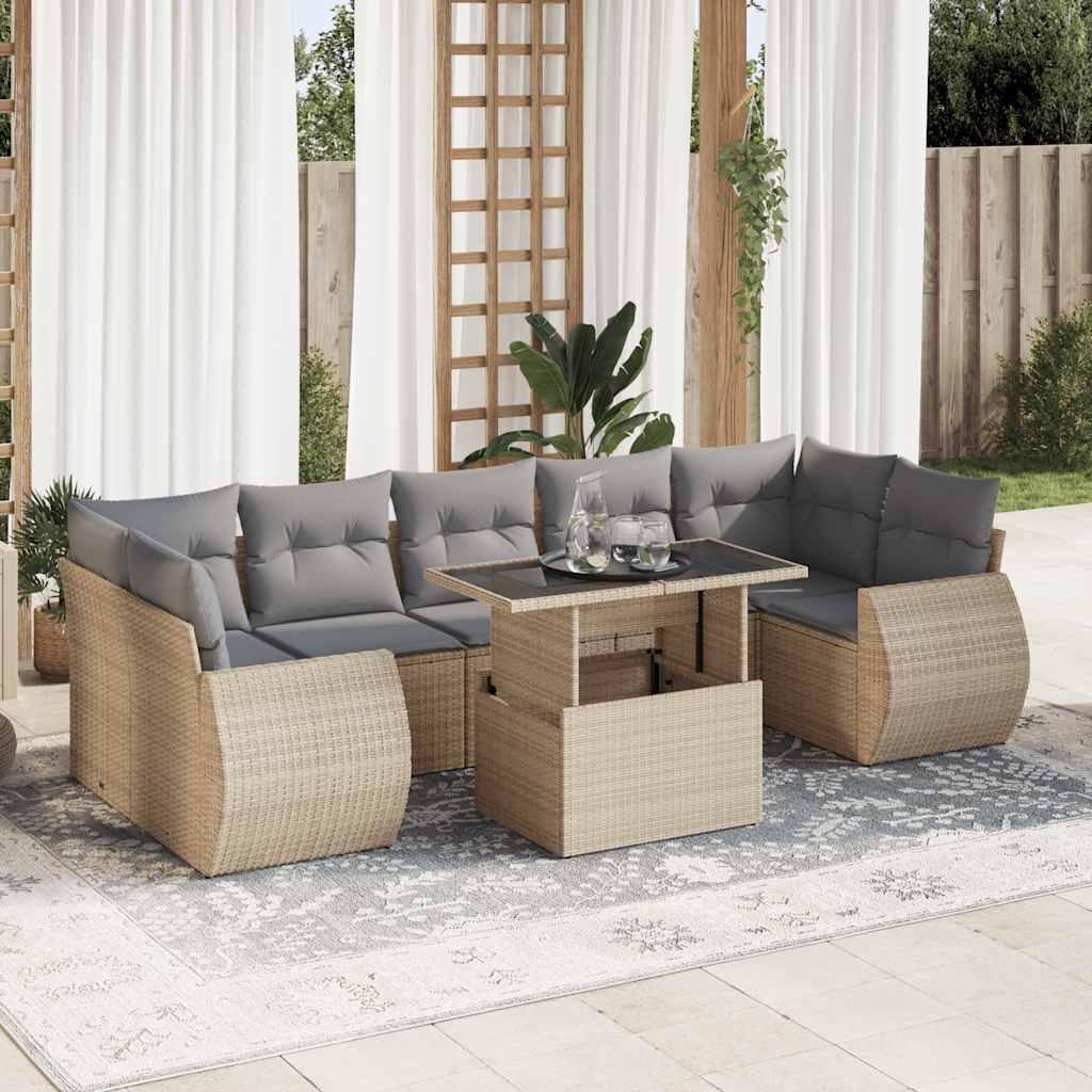 Sofasæt Til Haven 8 Dele Med Hynder Polyrattan - beige og grå / med opbevaring