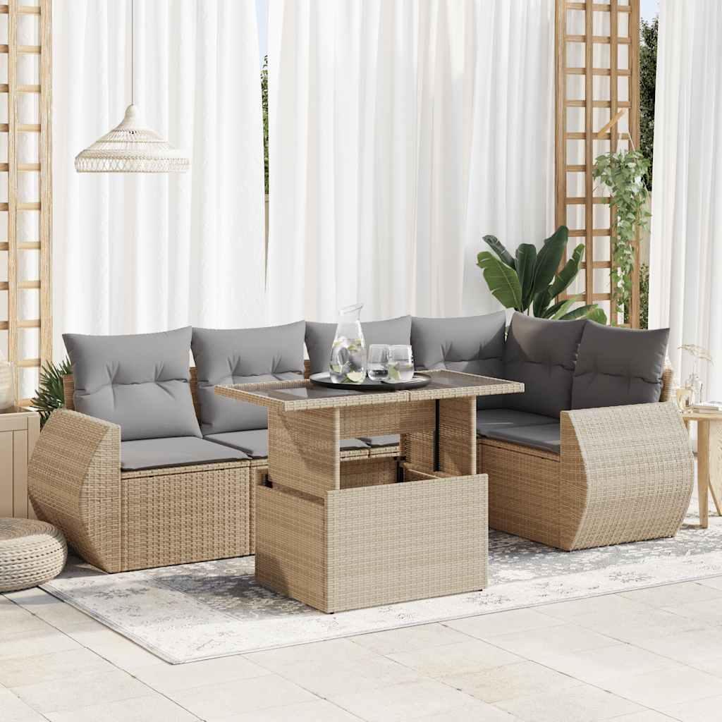 Sofasæt Til Haven 6 Dele Med Hynder Polyrattan - Beige og grå / Med opbevaring