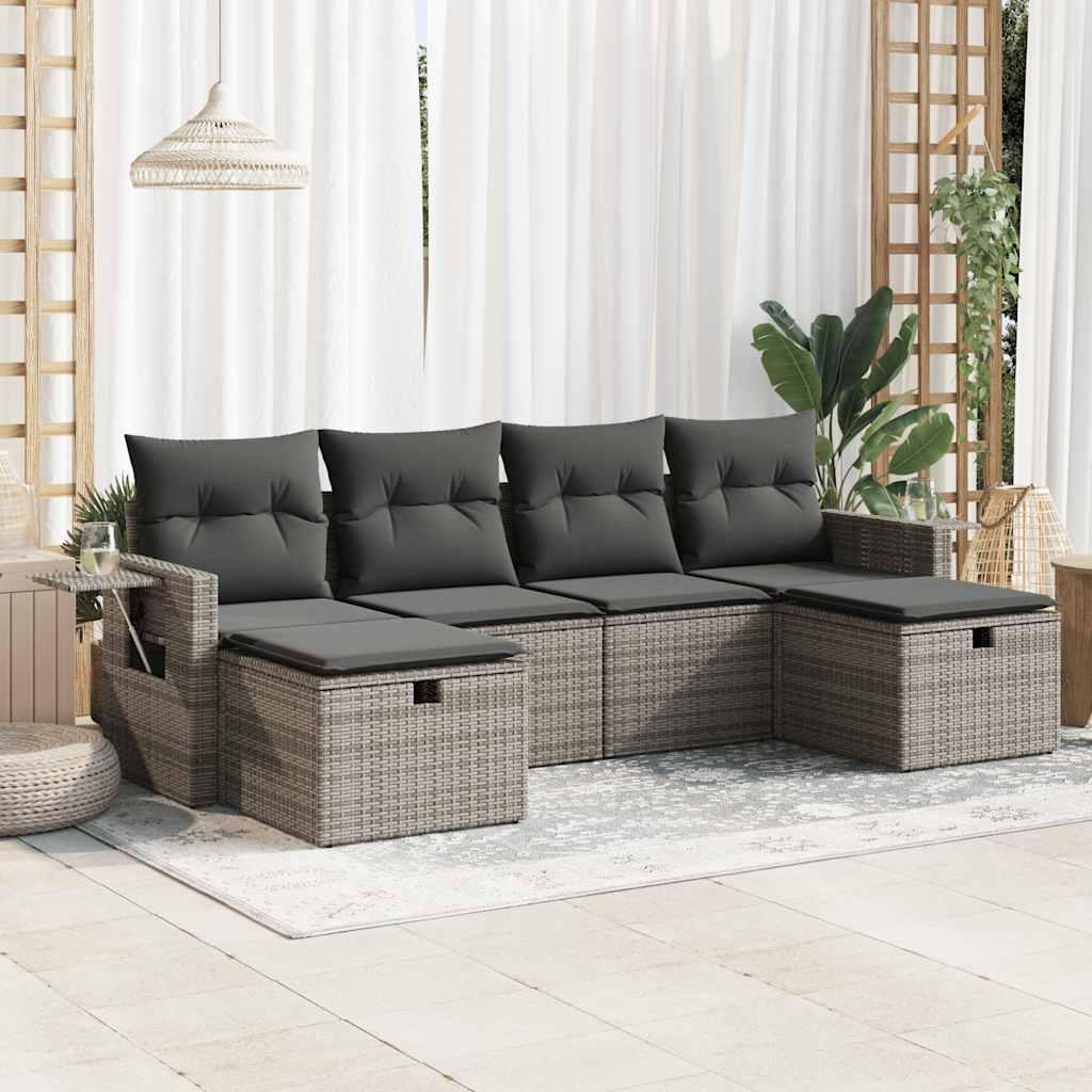 Sofasæt Til Haven 6 Dele Med Hynder Polyrattan - Grå / Med opbevaring