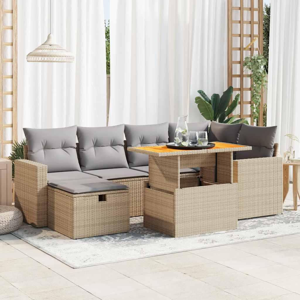 vidaXL sofasæt til haven 8 dele med hynder polyrattan akacietræ beige