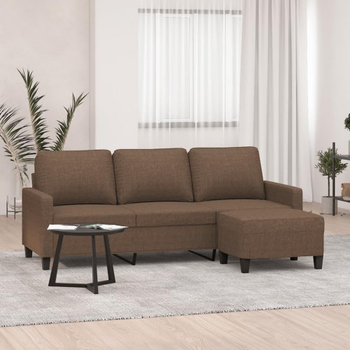 3-personers sofa med fodskammel - stof, brun, 180 cm