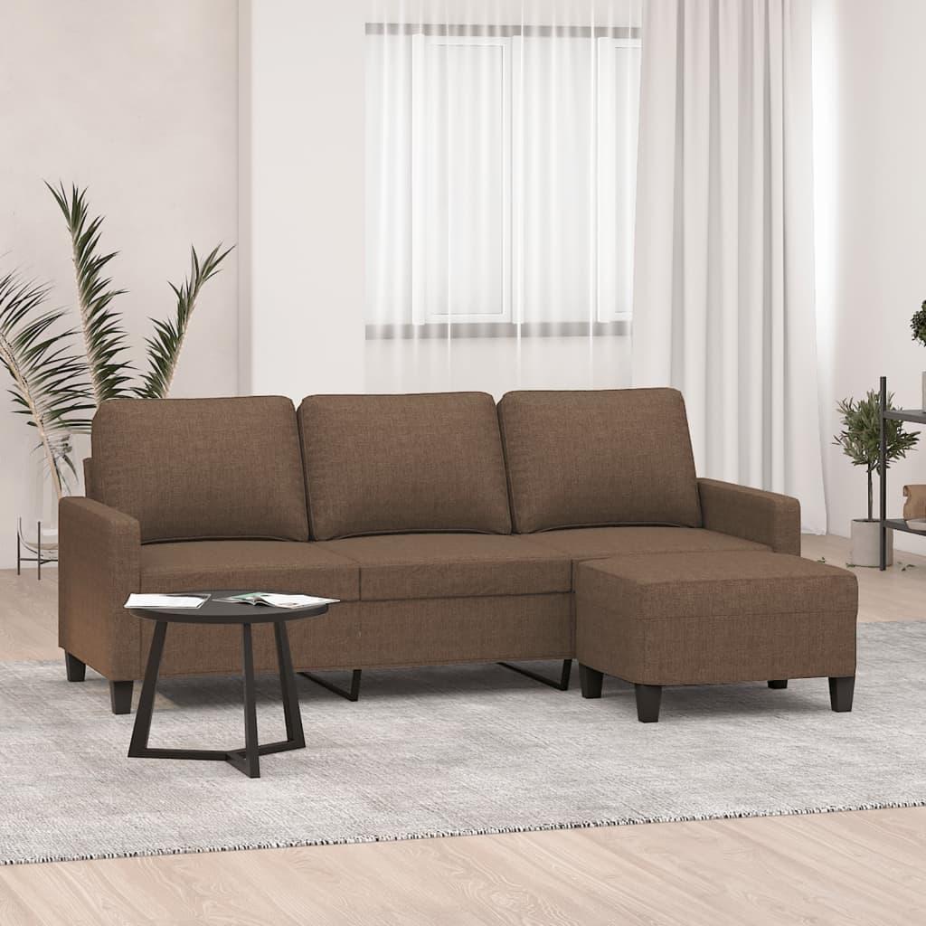3-personers sofa med fodskammel 180 cm stof Brun billede