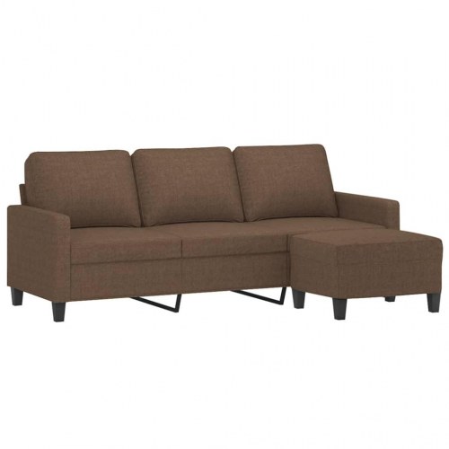 3-personers sofa med fodskammel - stof, brun, 180 cm