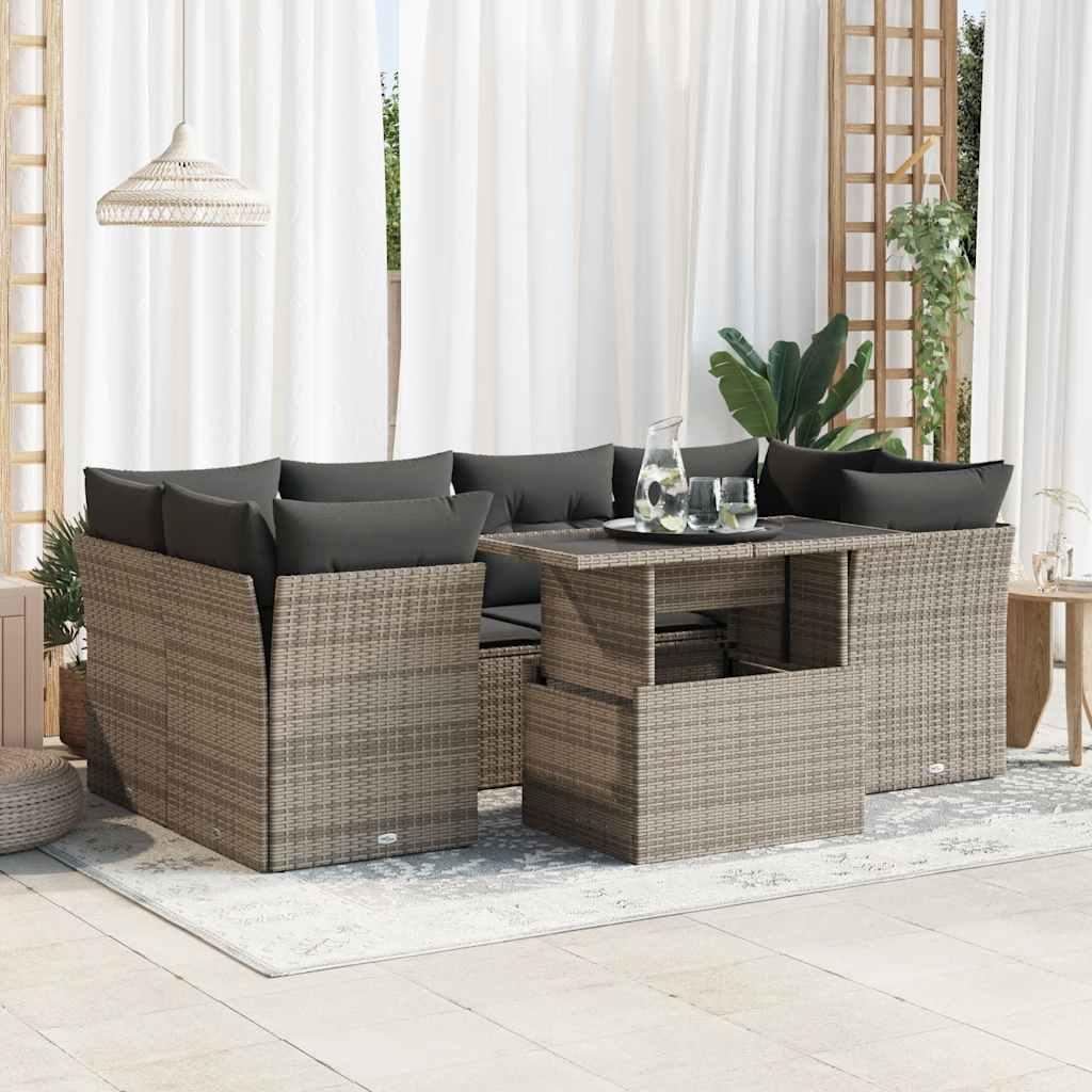 Sofasæt Til Haven 7 Dele Med Hynder Polyrattan - Grå