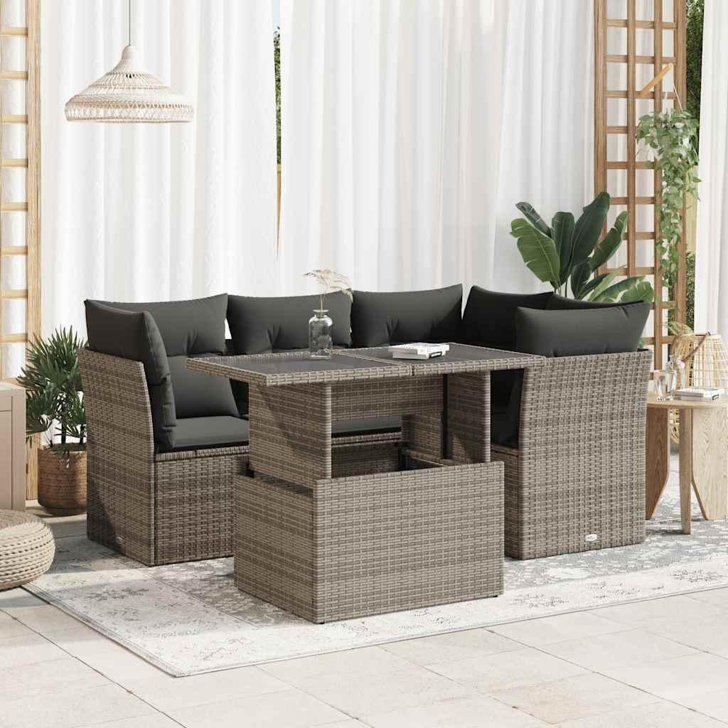 Sofasæt Til Haven 5 Dele Med Hynder Polyrattan - Grå / med opbevaring