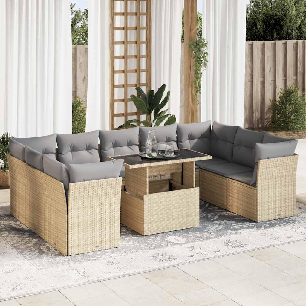 Sofasæt Til Haven 10 Dele Med Hynder Polyrattan - beige og grå / med opbevaring