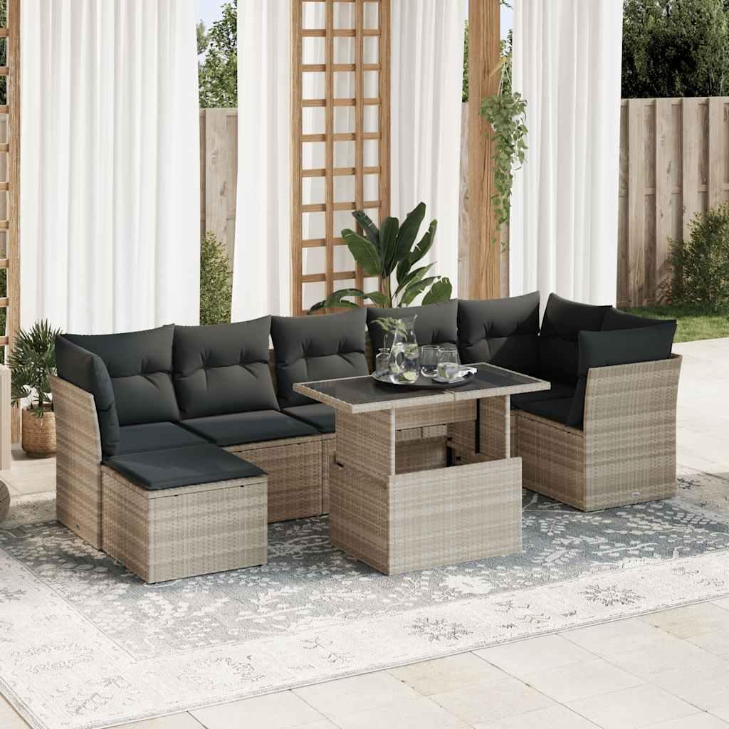Sofasæt Til Haven 8 Dele Med Hynder Polyrattan Sort - Lysegrå / med opbevaring