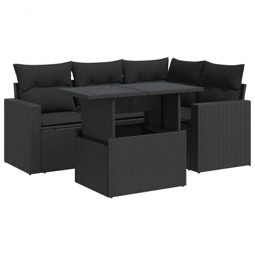 Sofasæt til haven i polyrattan - 5 dele med hynder, sort