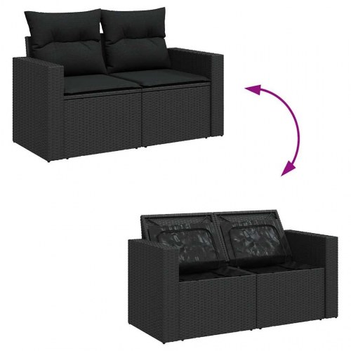 Sofasæt til haven i polyrattan - 5 dele med hynder, sort