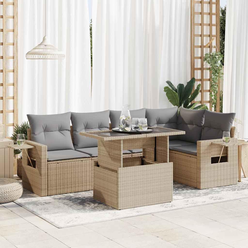 Sofasæt Til Haven 6 Dele Med Hynder Polyrattan - beige og grå / med opbevaring