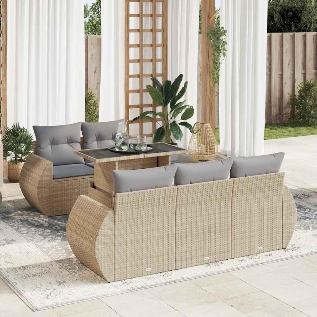 Sofasæt til haven i polyrattan - 6 dele med hynder, beige