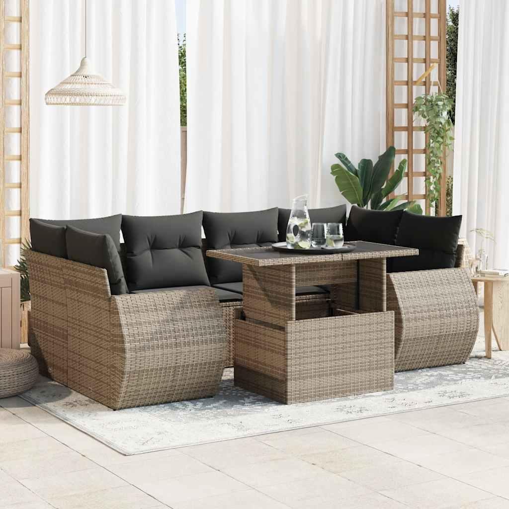 Sofasæt Til Haven 7 Dele Med Hynder Polyrattan Sort - Grå / med opbevaring