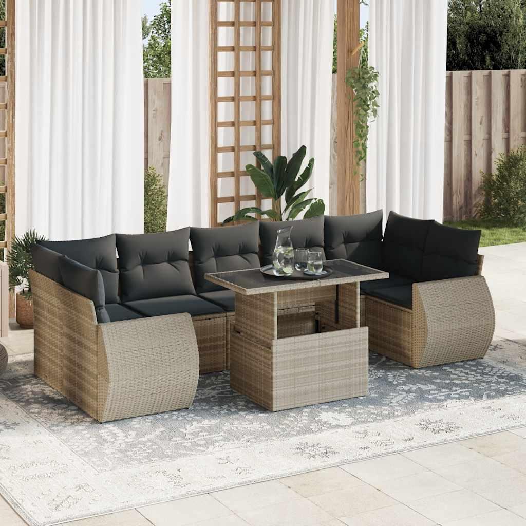 Sofasæt Til Haven 8 Dele Med Hynder Polyrattan - Lysegrå / med opbevaring