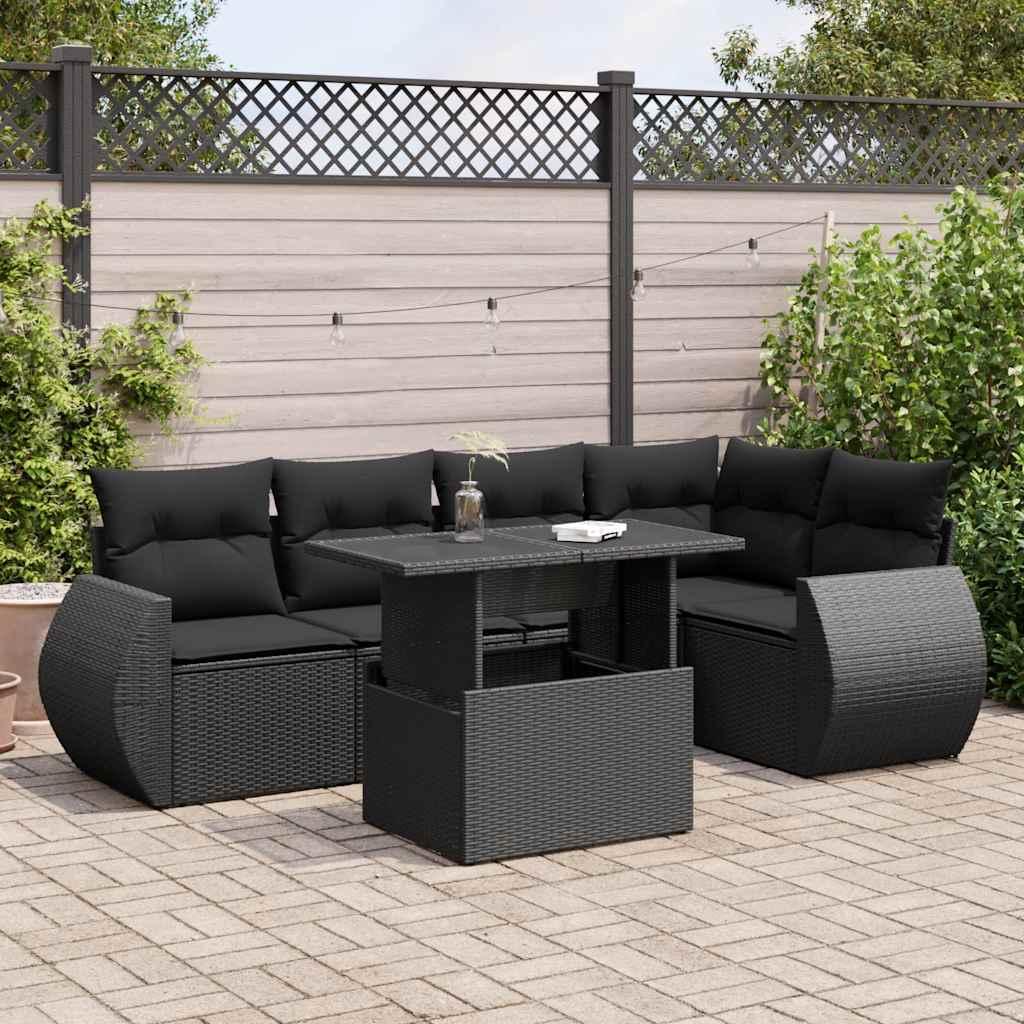 Sofasæt Til Haven 6 Dele Med Hynder Polyrattan Sort - Sort / med opbevaring