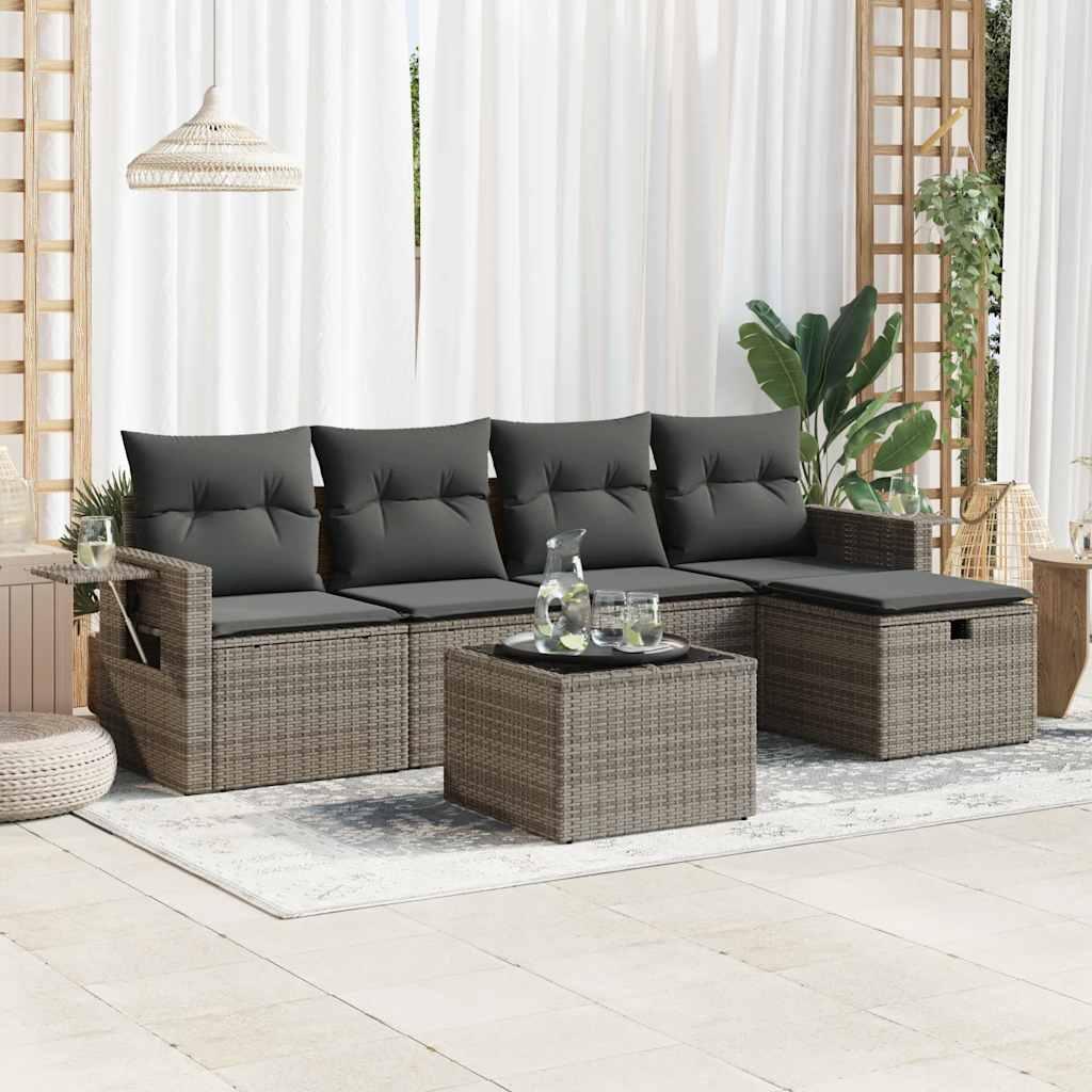 vidaXL sofasæt til haven 6 dele med hynder polyrattan grå