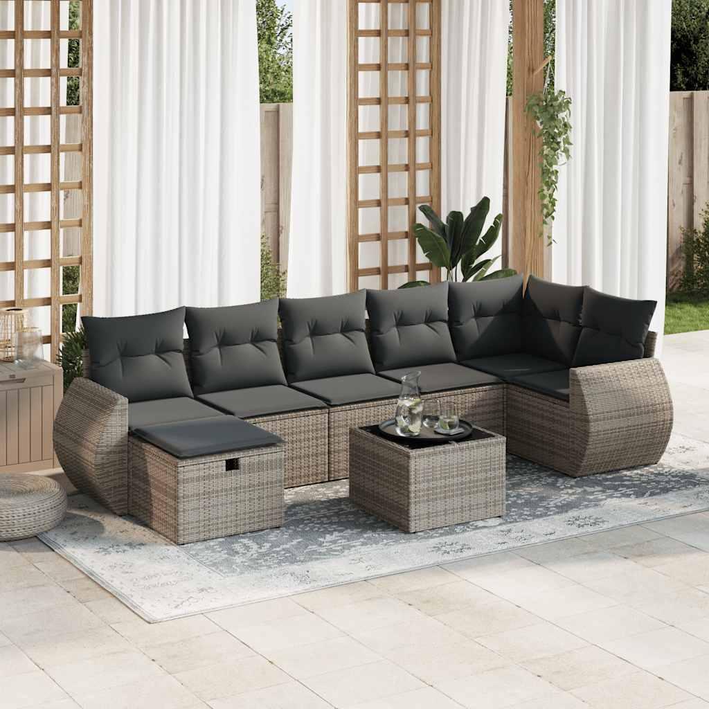 vidaXL sofasæt til haven 8 dele med hynder polyrattan grå