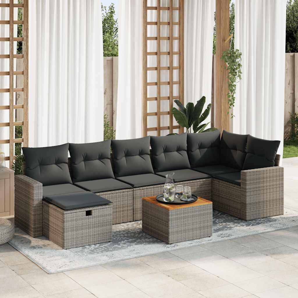 Sofasæt Til Haven 8 Dele Med Hynder Polyrattan - grå og mørkegrå / bord 3x midterdel 3x hjørnedel fodskammel