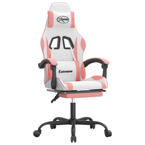 Gamingstol med fodstøtte - hvid og pink