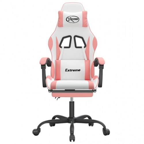 Gamingstol med fodstøtte - hvid og pink