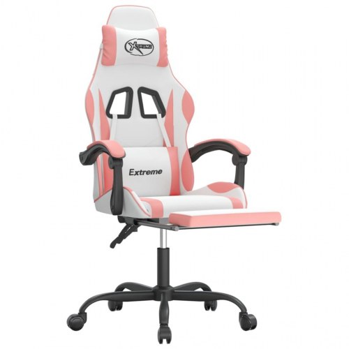 Gamingstol med fodstøtte - hvid og pink