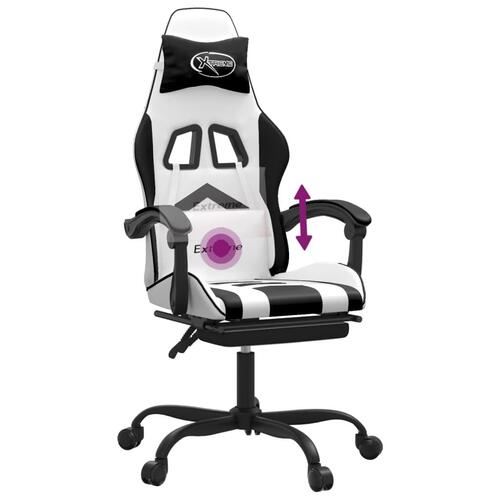 Drejelig gamingstol med fodstøtte kunstlæder hvid sort