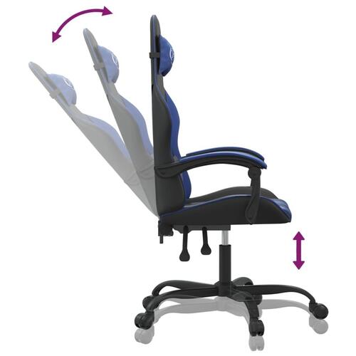 Drejelig gamingstol kunstlæder sort og blå