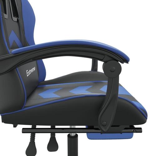 Drejelig gamingstol med fodstøtte kunstlæder sort og blå
