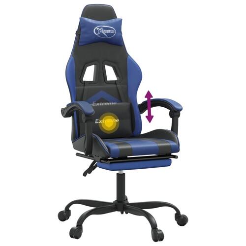 Drejelig gamingstol med fodstøtte kunstlæder sort og blå