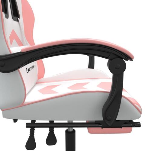 Drejelig gamingstol med fodstøtte kunstlæder hvid og pink