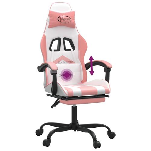 Drejelig gamingstol med fodstøtte kunstlæder hvid og pink