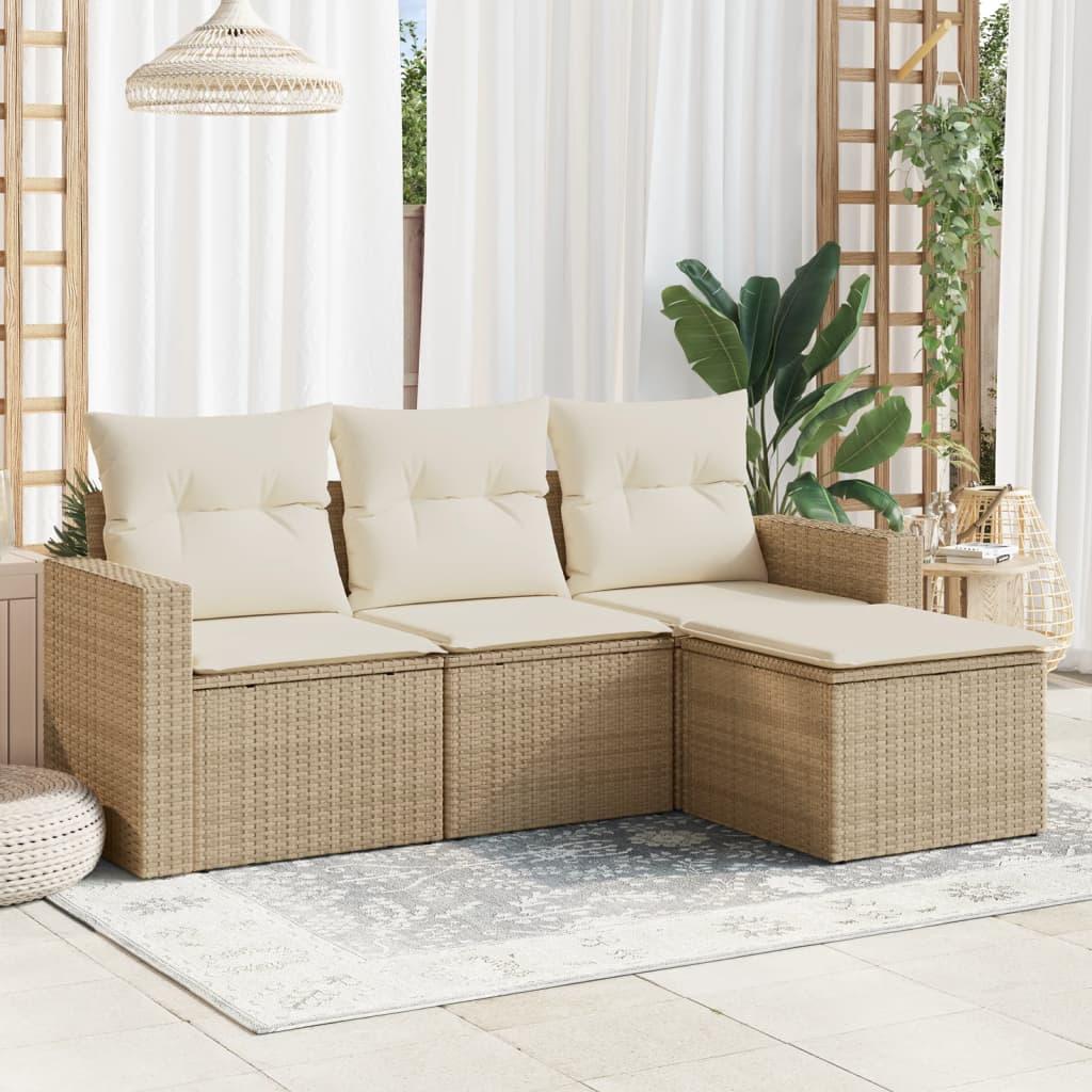 Sofasæt til haven 4 dele med hynder polyrattan beige