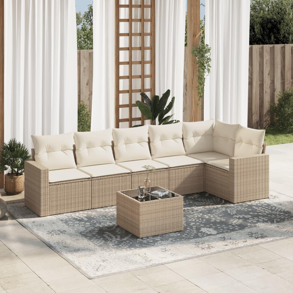 Sofasæt til haven 7 dele med hynder og opbevaring i polyrattan beige