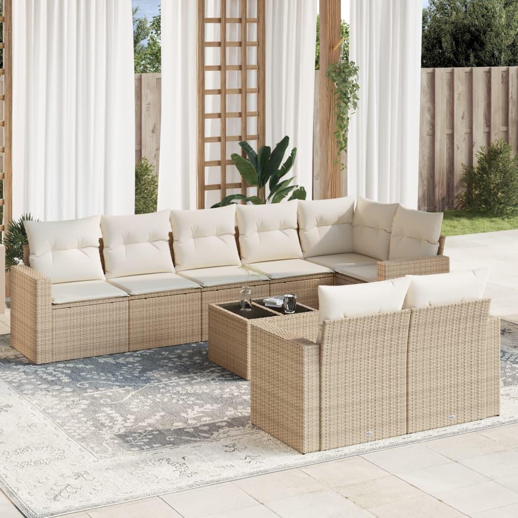 Sofasæt Til Haven 8 Dele Med Hynder Polyrattan - beige og cremefarvet / Med bord
