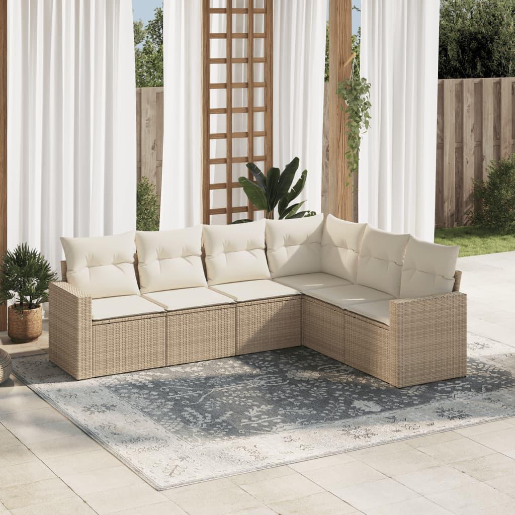 Sofasæt Til Haven 7 Dele Med Hynder Polyrattan - beige og cremefarvet / Uden bord