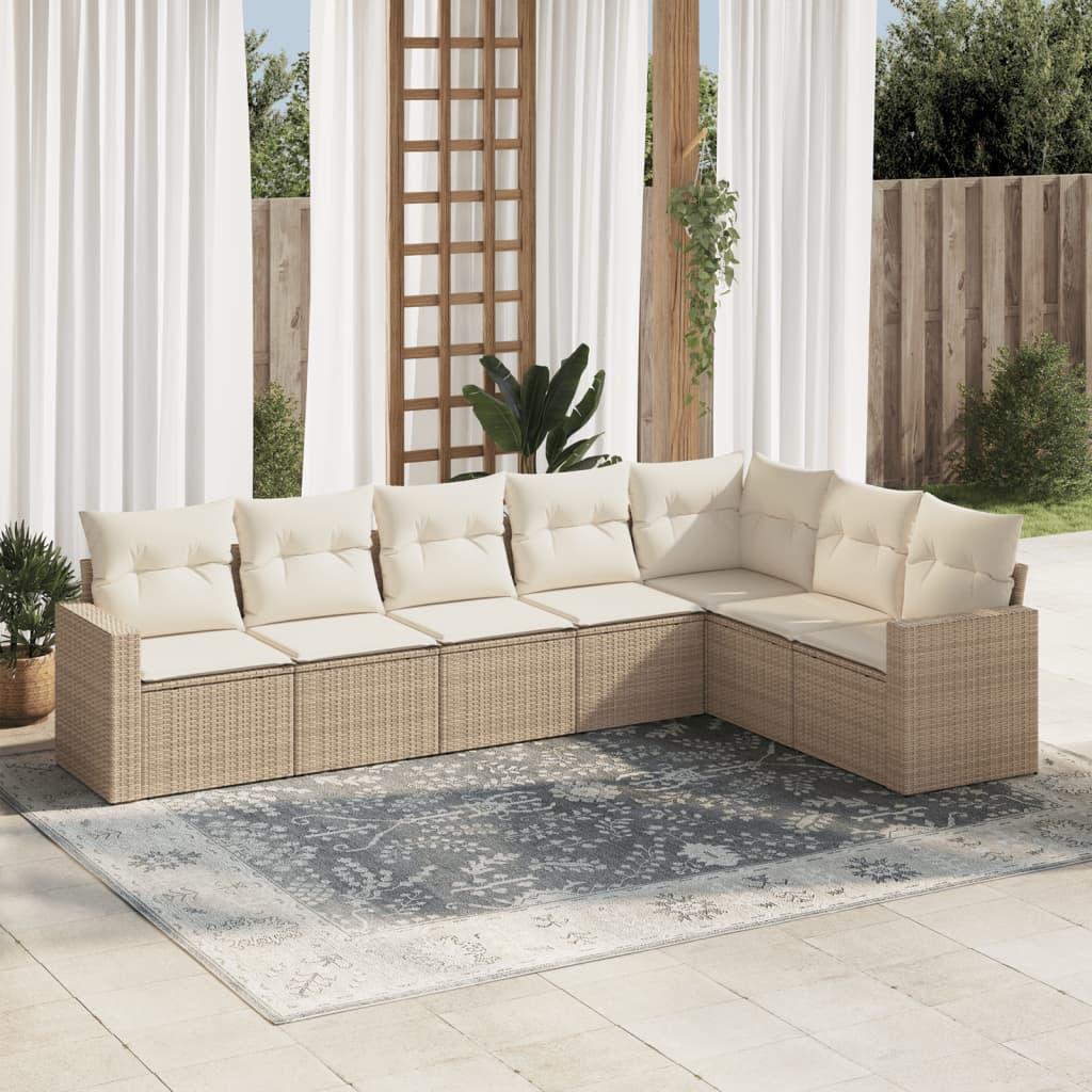 Sofasæt Til Haven 7 Dele Med Hynder Polyrattan - beige og cremefarvet / Uden bord