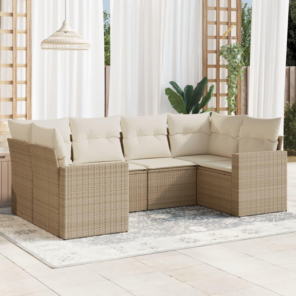 Sofasæt Til Haven 6 Dele Med Hynder Polyrattan Beige - beige og cremefarvet