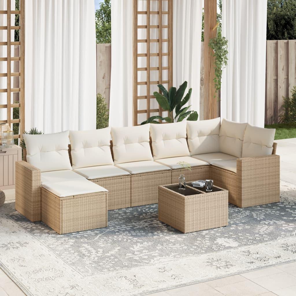 Sofasæt Til Haven 8 Dele Med Hynder Polyrattan Beige - beige og cremefarvet / Med bord