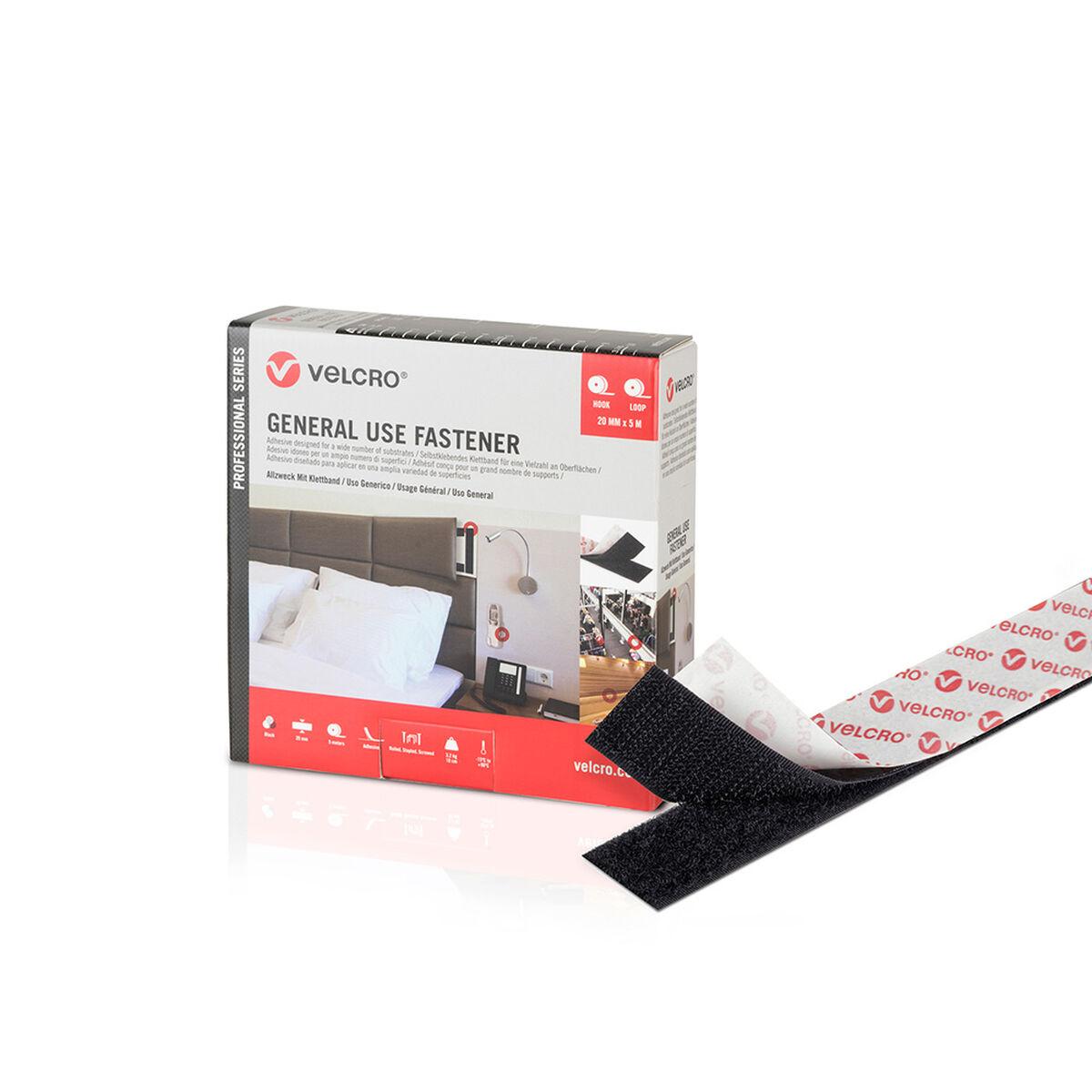 Dobbeltsidet Tape Velcro Sort 20 Mm X 25 M