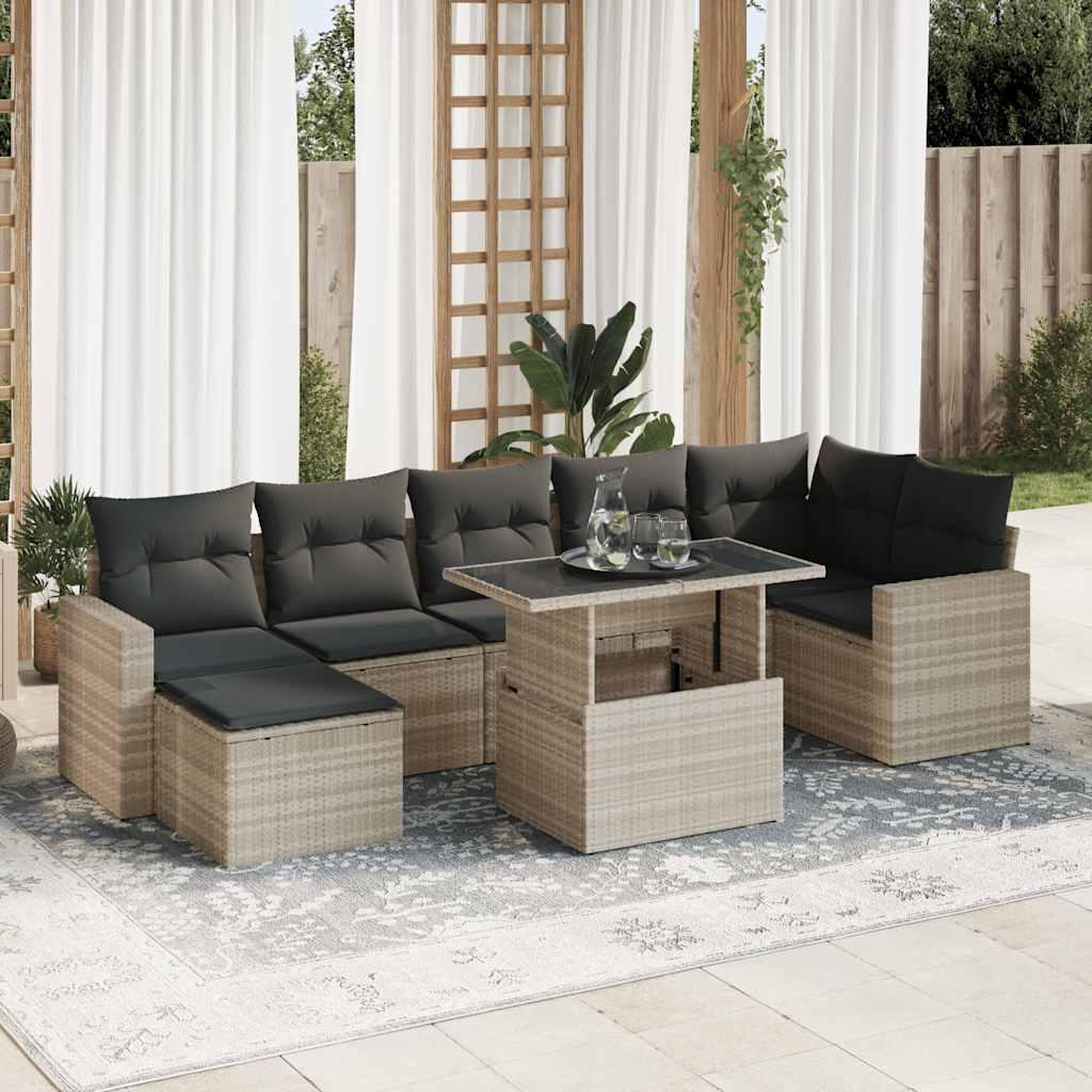 Sofasæt Til Haven 8 Dele Med Hynder Polyrattan - Lysegrå / med opbevaring