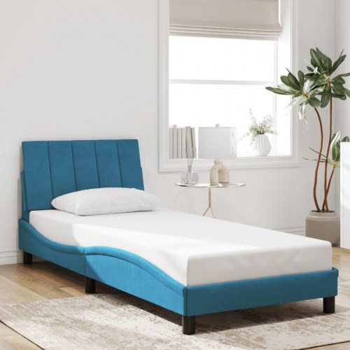 Sengeramme Hanko 90 x 190 cm uden madras - blå fløjl