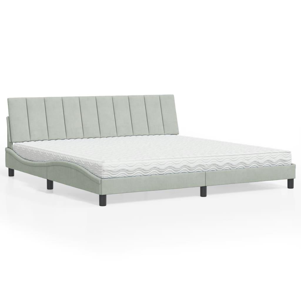 Seng med madras 200x200 cm velour lysegrå