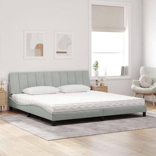 Seng med madras 200x200 cm velour lysegrå