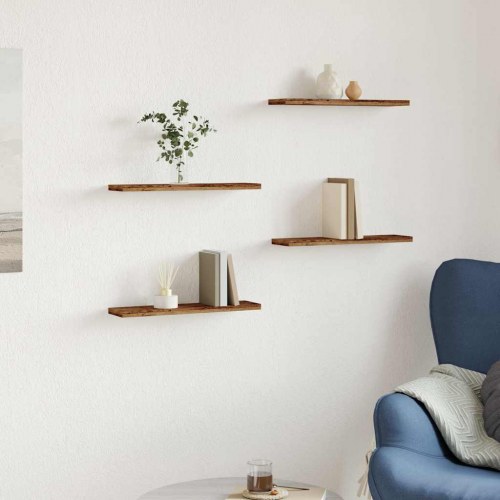 Væghylder 4 stk. - 40×20×1,5 cm i konstrueret træ, antikt trælook