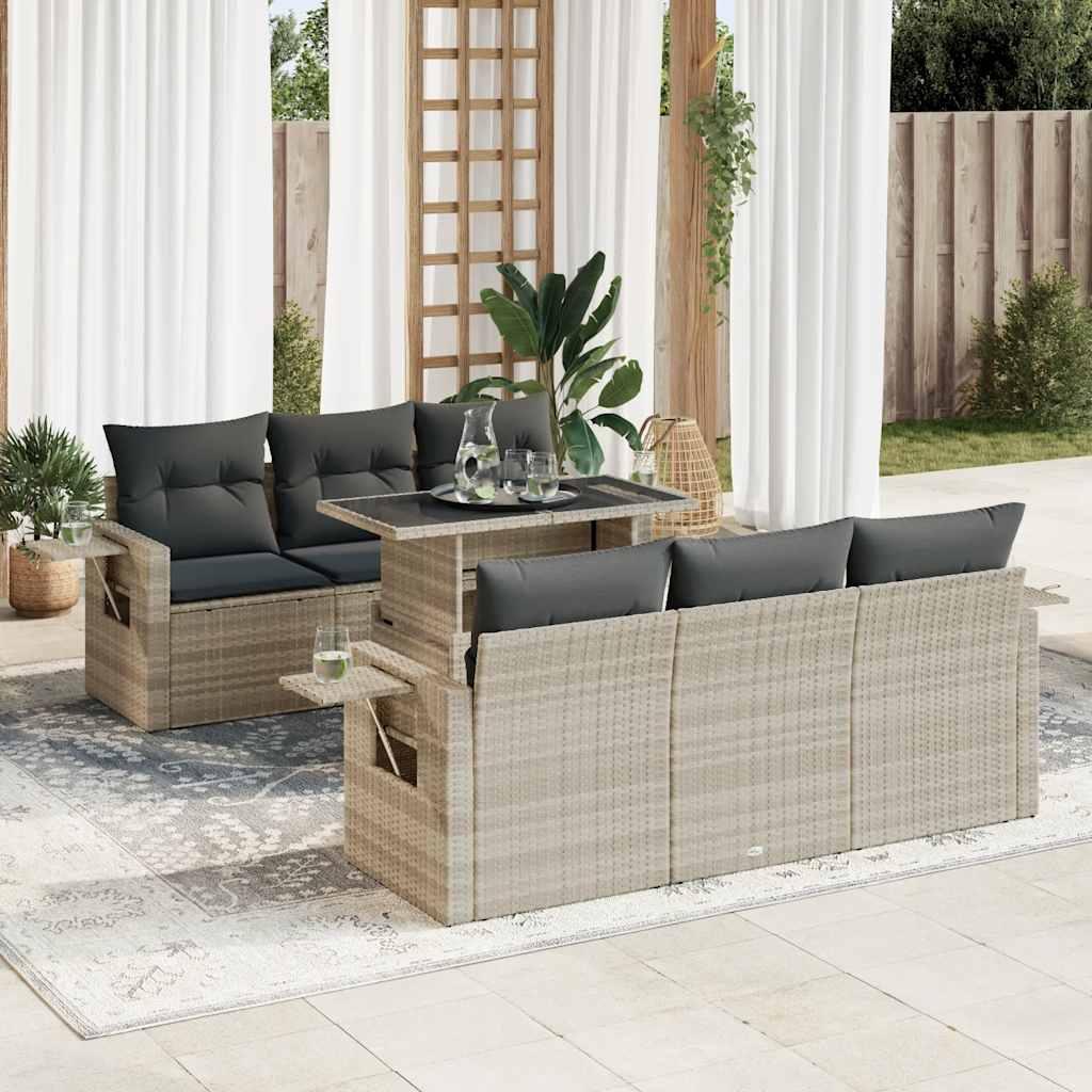 vidaXL sofasæt til haven 7 dele med hynder polyrattan lysegrå