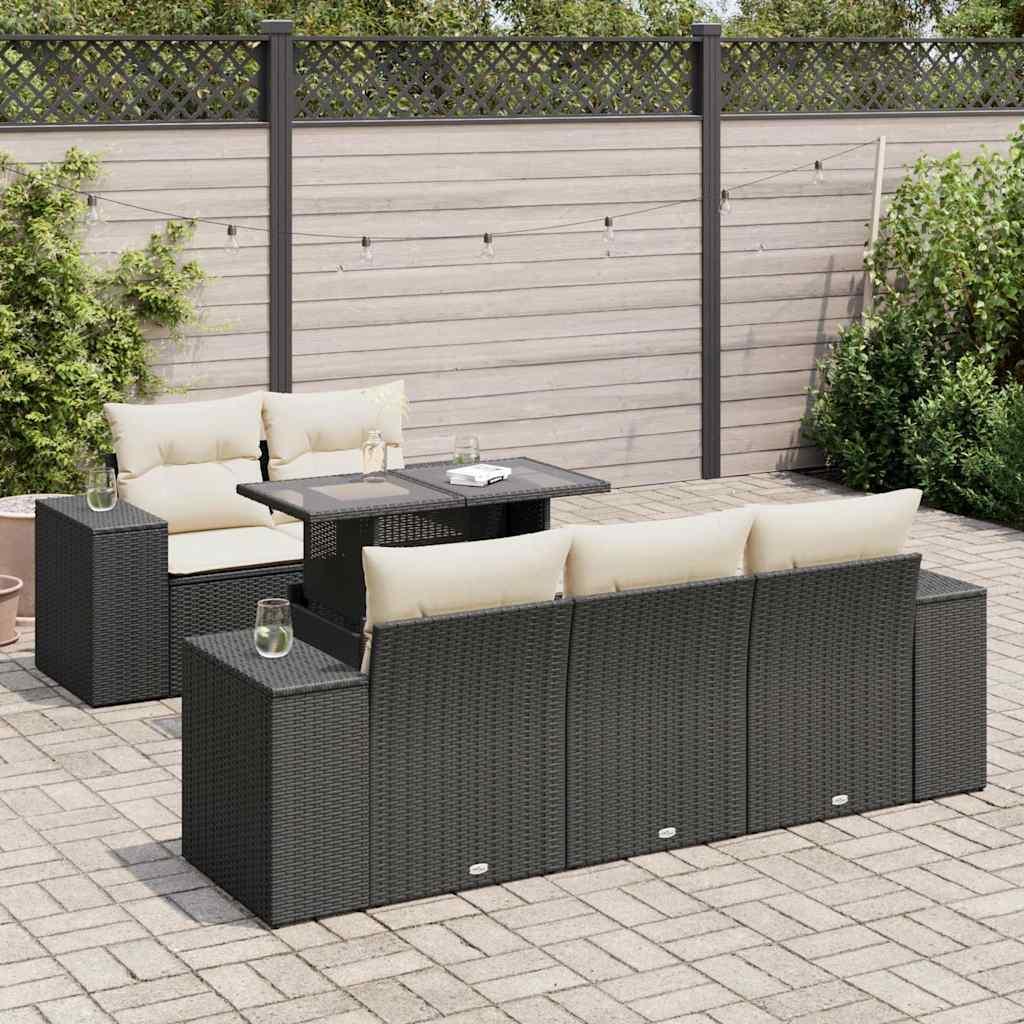 Sofasæt til haven i polyrattan - 6 dele med hynder, sort