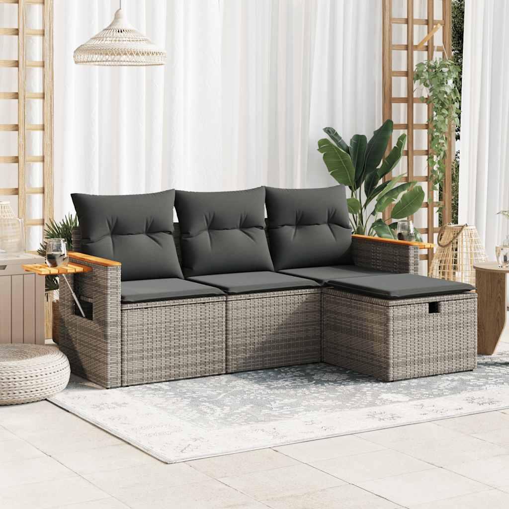 Sofasæt Til Haven 4 Dele Med Hynder Polyrattan Sort - Grå / med opbevaring