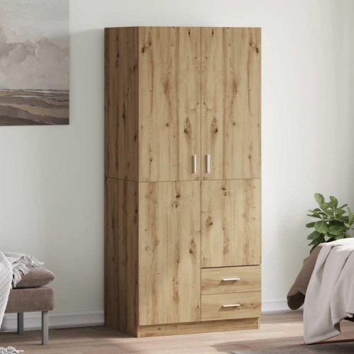 Klædeskab 80 × 52 × 180 cm i konstrueret træ - egetræslook med skuffer og bøjlestang